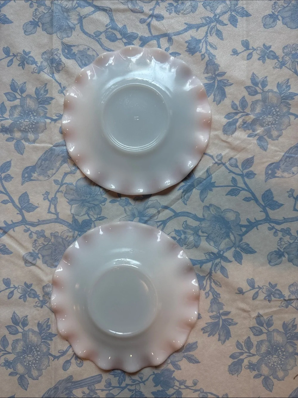 Hazel Atlas White Saucer with Pink Ruffle Edge - Set of 2
